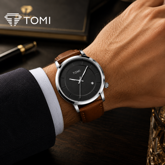 TOMI T-101 Distinct Date Analog Watch For Men – Silver Brown
