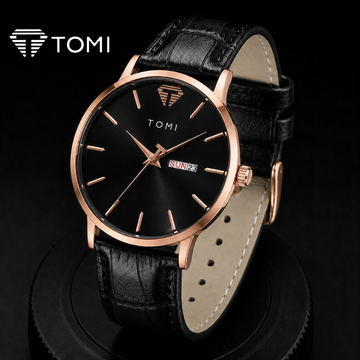 TOMI T-045 Day & Date Classic Watch for Men - Golden Black