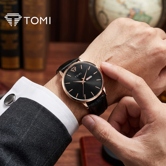 TOMI T-045 Day & Date Classic Watch for Men - Golden Black