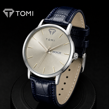 TOMI T-045 Day & Date Classic Watch for Men - Silver Blue