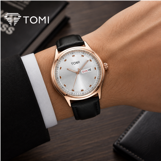 TOMI T-030 Day-Date Signature Watch for Men - Golden Black Color