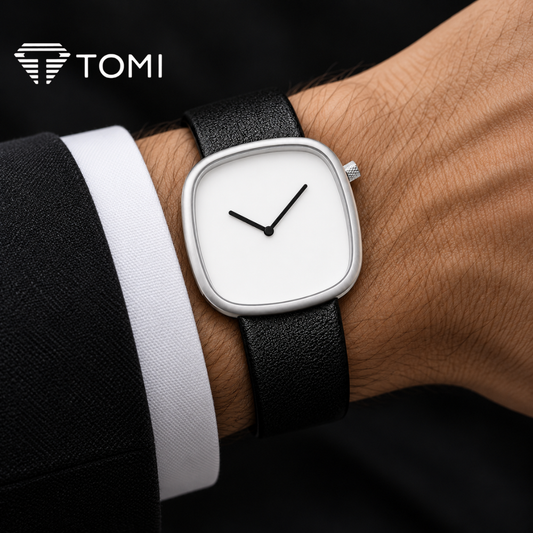 TOMI T-077 Pure Elegance Men's Minimalist Quartz Watch - Silver Black