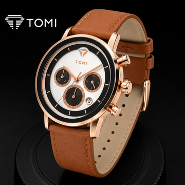 TOMI T-603 S6 Series Business Chronograph Gift Set for Men - Golden Brown