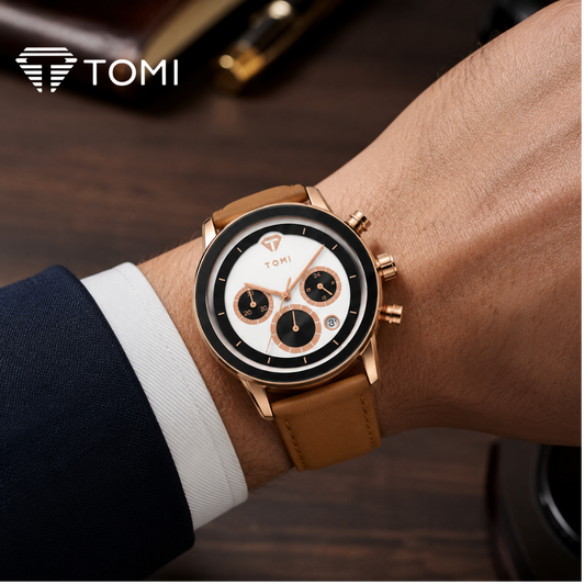 TOMI T-603 S6 Series Business Chronograph Gift Set for Men - Golden Brown