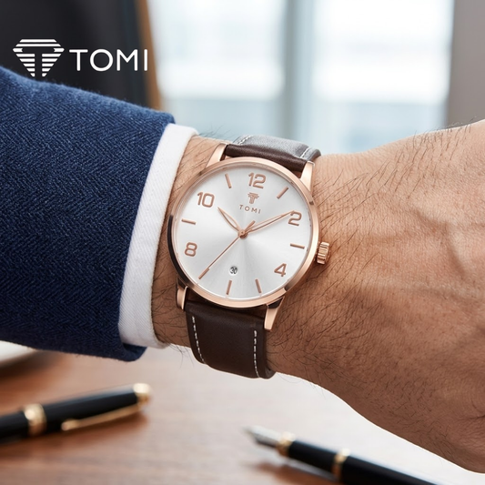 TOMI T-035 Bold Date Watch for Men – Golden Brown Color