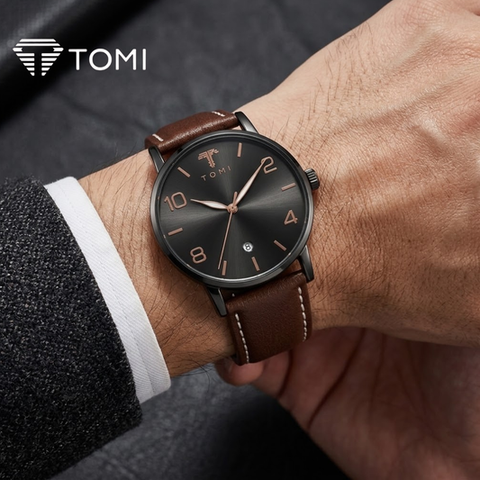 TOMI T-035 Bold Date Watch for Men – Black Brown Color
