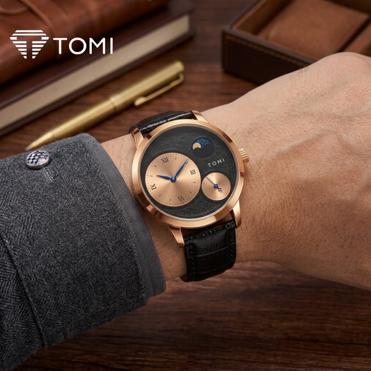 TOMI T-036 Moon Edition Chronograph Watch With Durable Straps – Golden Black