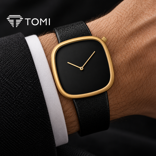 TOMI T-077 Pure Elegance Men's Minimalist Quartz Watch - Golden Black