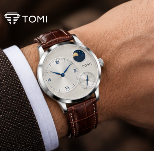 TOMI T-036 Moon Edition Chronograph Watch With Durable Straps – Silver Brown