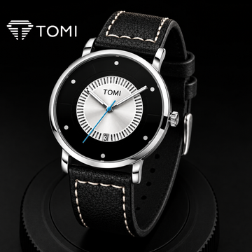 TOMI T-033 Timeless Classic Men's Analog Date Watch - Silver Black