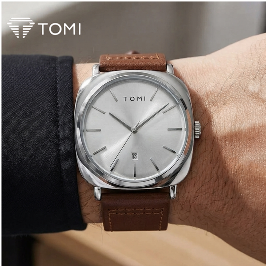 TOMI T-084 Premium Business Class Collection — Silver Brown Quartz Date Watch