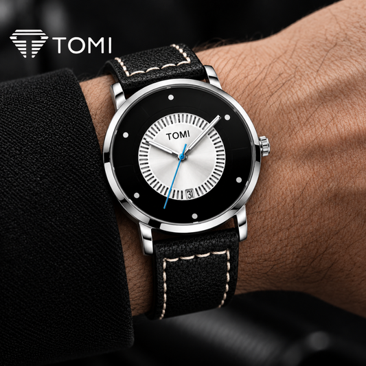 TOMI T-033 Timeless Classic Men's Analog Date Watch - Silver Black