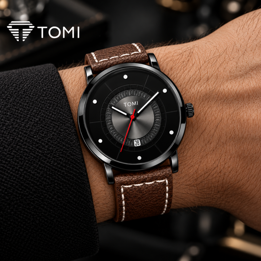 TOMI T-033 Timeless Classic Men's Analog Date Watch - Black Brown