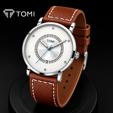 TOMI T-033 Timeless Classic Men's Analog Date Watch - Silver Brown