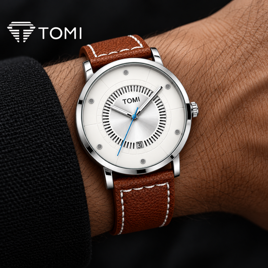 TOMI T-033 Timeless Classic Men's Analog Date Watch - Silver Brown
