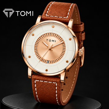 TOMI T-033 Timeless Classic Men's Analog Date Watch - Golden Brown