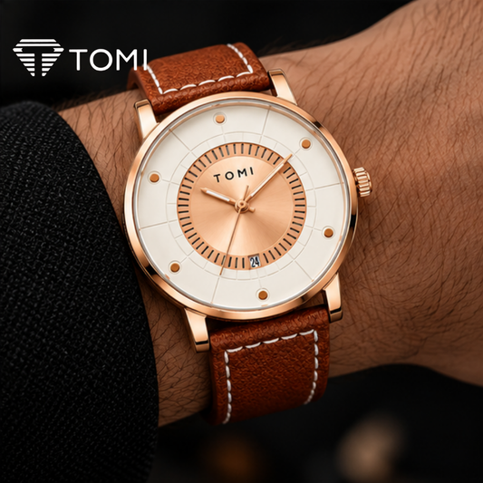 TOMI T-033 Timeless Classic Men's Analog Date Watch - Golden Brown