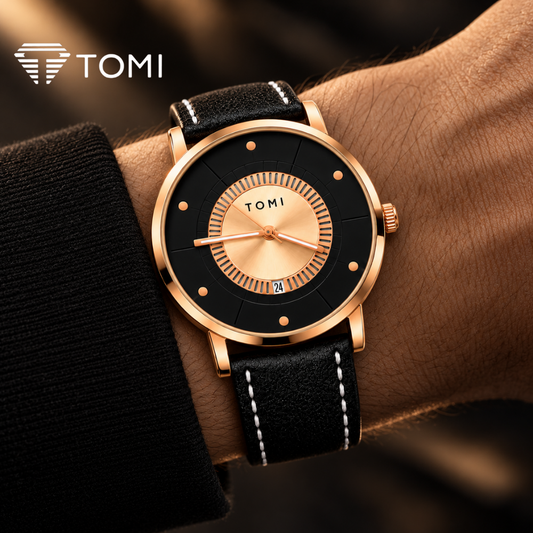 TOMI T-033 Timeless Classic Men's Analog Date Watch - Golden Black