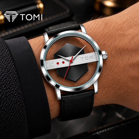 TOMI T-100 Transparent Edition Classic Men's Watch - Silver Black