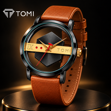 TOMI T-100 Transparent Edition Classic Men's Watch - Black Brown