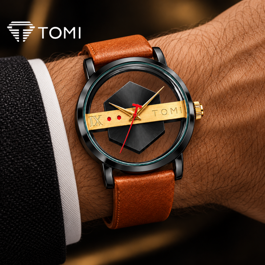 TOMI T-100 Transparent Edition Classic Men's Watch - Black Brown