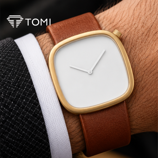 TOMI T-077 Pure Elegance Men's Minimalist Quartz Watch - Golden Brown