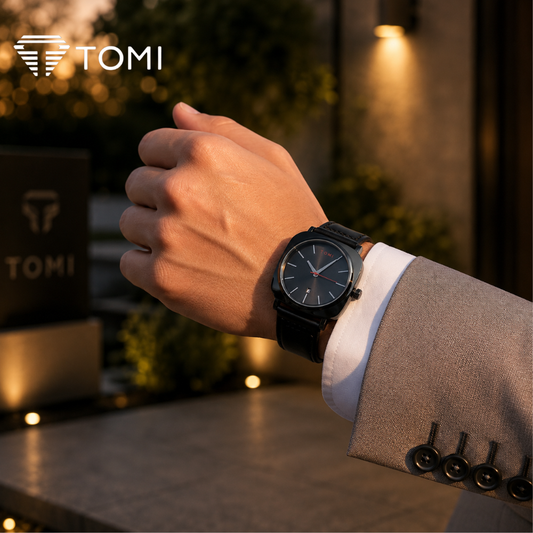 TOMI T-084 Luxury Business Class Quartz Date Watch  — Full Black Color