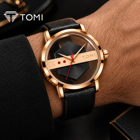 TOMI T-100 Transparent Edition Classic Men's Watch - Golden Black