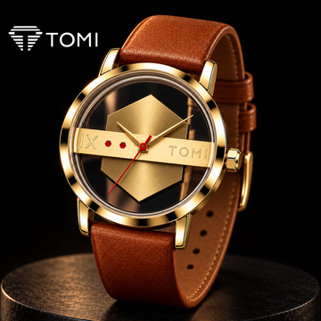 TOMI T-100 Transparent Edition Classic Men's Watch - Golden Brown