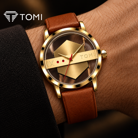 TOMI T-100 Transparent Edition Classic Men's Watch - Golden Brown