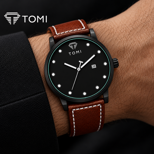 TOMI T-074 Signature Elegance Men's Classic Quartz Watch - Black Brown