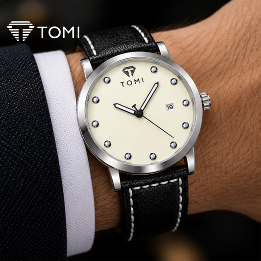 TOMI T-074 Signature Elegance Men's Classic Quartz Watch - Silver Black