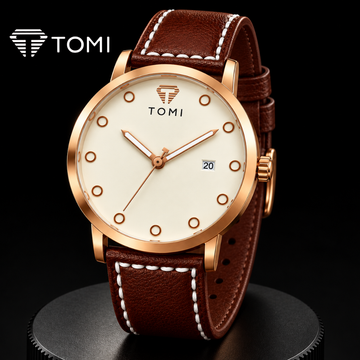 TOMI T-074 Signature Elegance Men's Classic Quartz Watch - Golden Brown