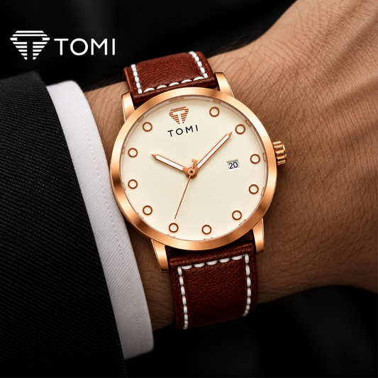 TOMI T-074 Signature Elegance Men's Classic Quartz Watch - Golden Brown
