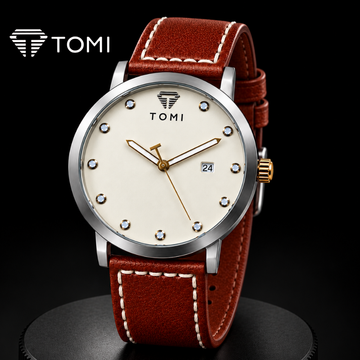TOMI T-074 Signature Elegance Men's Classic Quartz Watch - Silver Brown