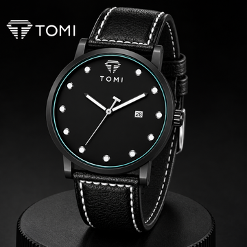 TOMI T-074 Signature Elegance Men's Classic Quartz Watch - Full Black