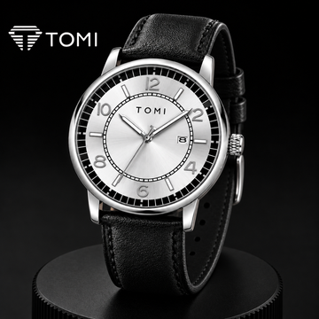 TOMI T-025 Modern Edge Men's Classic Analog Watch - Silver Black