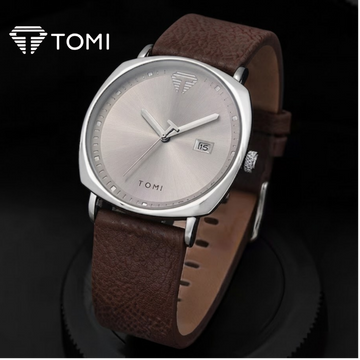 TOMI T-044 Classic Business Watch With Date – Silver Brown
