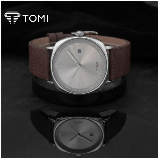 TOMI T-044 Classic Business Watch With Date – Silver Brown