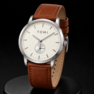TOMI T-073 Down Second Display Men's Slim Quartz Watch - Silver Brown