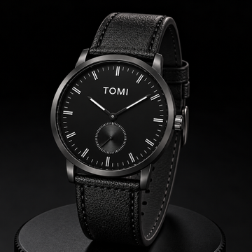 TOMI T-073 Down Second Display Men's Slim Quartz Watch - Full Black