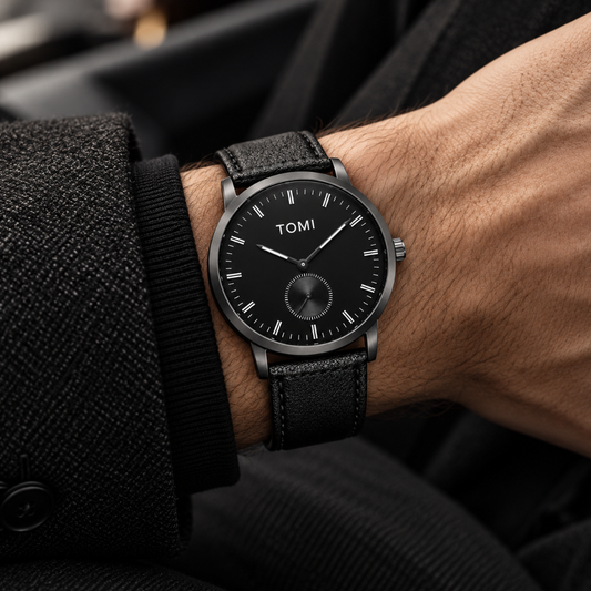 TOMI T-073 Down Second Display Men's Slim Quartz Watch - Full Black