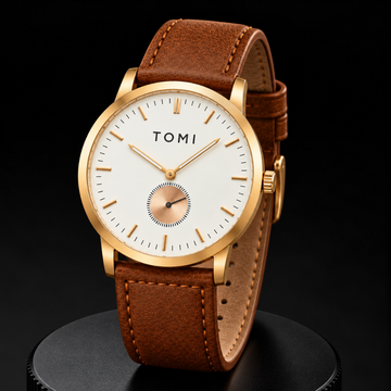 TOMI T-073 Down Second Display Men's Slim Quartz Watch - Golden Brown
