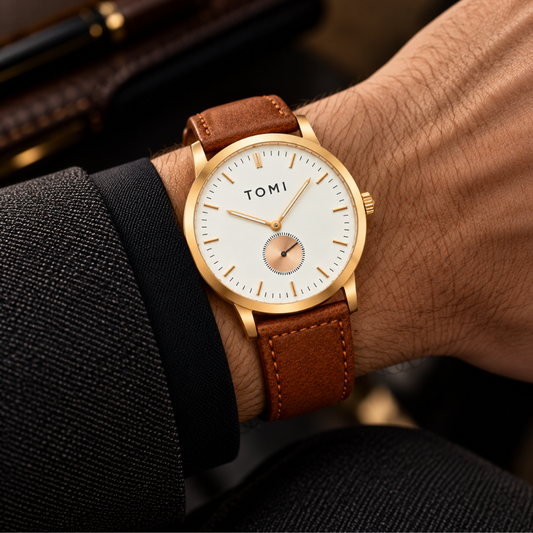 TOMI T-073 Down Second Display Men's Slim Quartz Watch - Golden Brown
