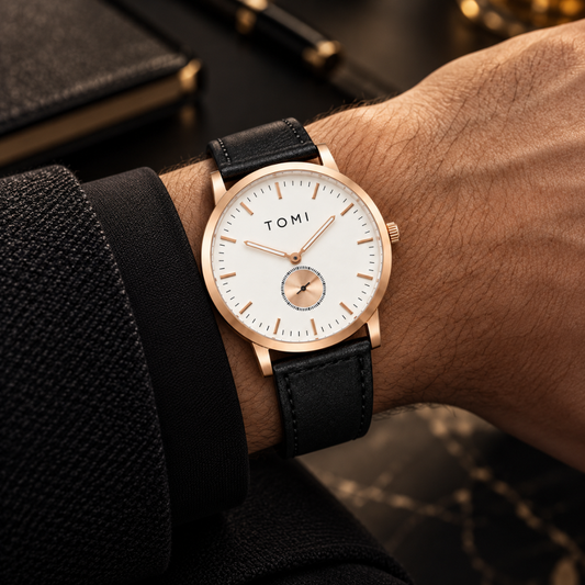 TOMI T-073 Down Second Display Men's Slim Quartz Watch - Golden Black