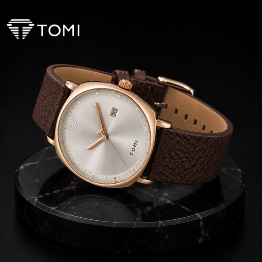 TOMI T-044 Classic Design Business Date Watch – Golden Brown