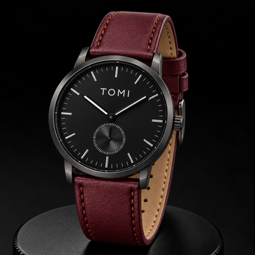 TOMI T-073 Down Second Display Men's Slim Quartz Watch - Black Maroon