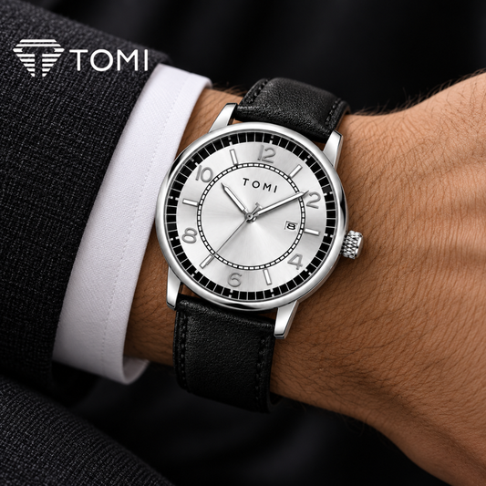 TOMI T-025 Modern Edge Men's Classic Analog Watch - Silver Black