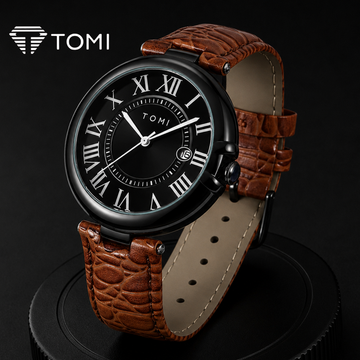 TOMI T-075 Elegant Date Analog Watch – Black Brown