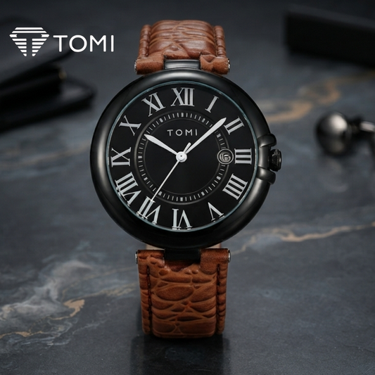 TOMI T-075 Elegant Date Analog Watch – Black Brown